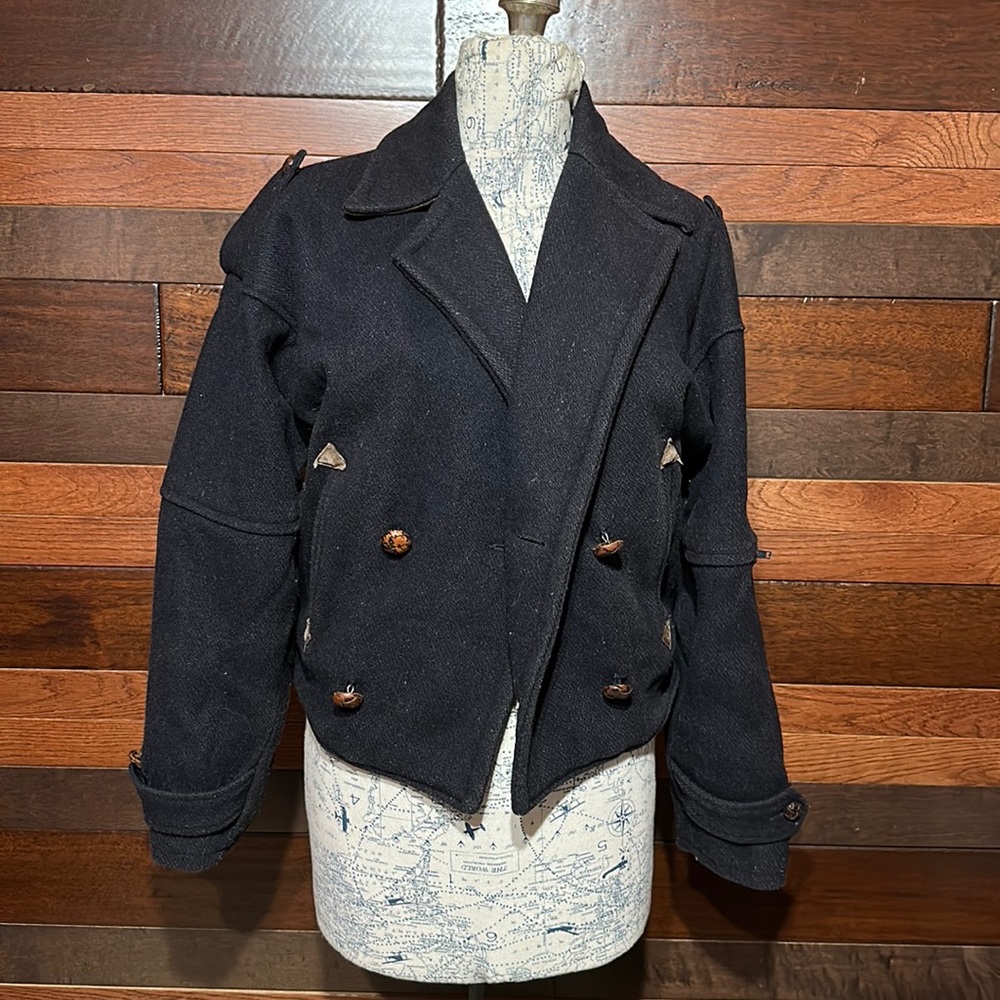 Vintage 80s Yves Saint Laurent Menswear Black Wool Insulated Aviator Jac…